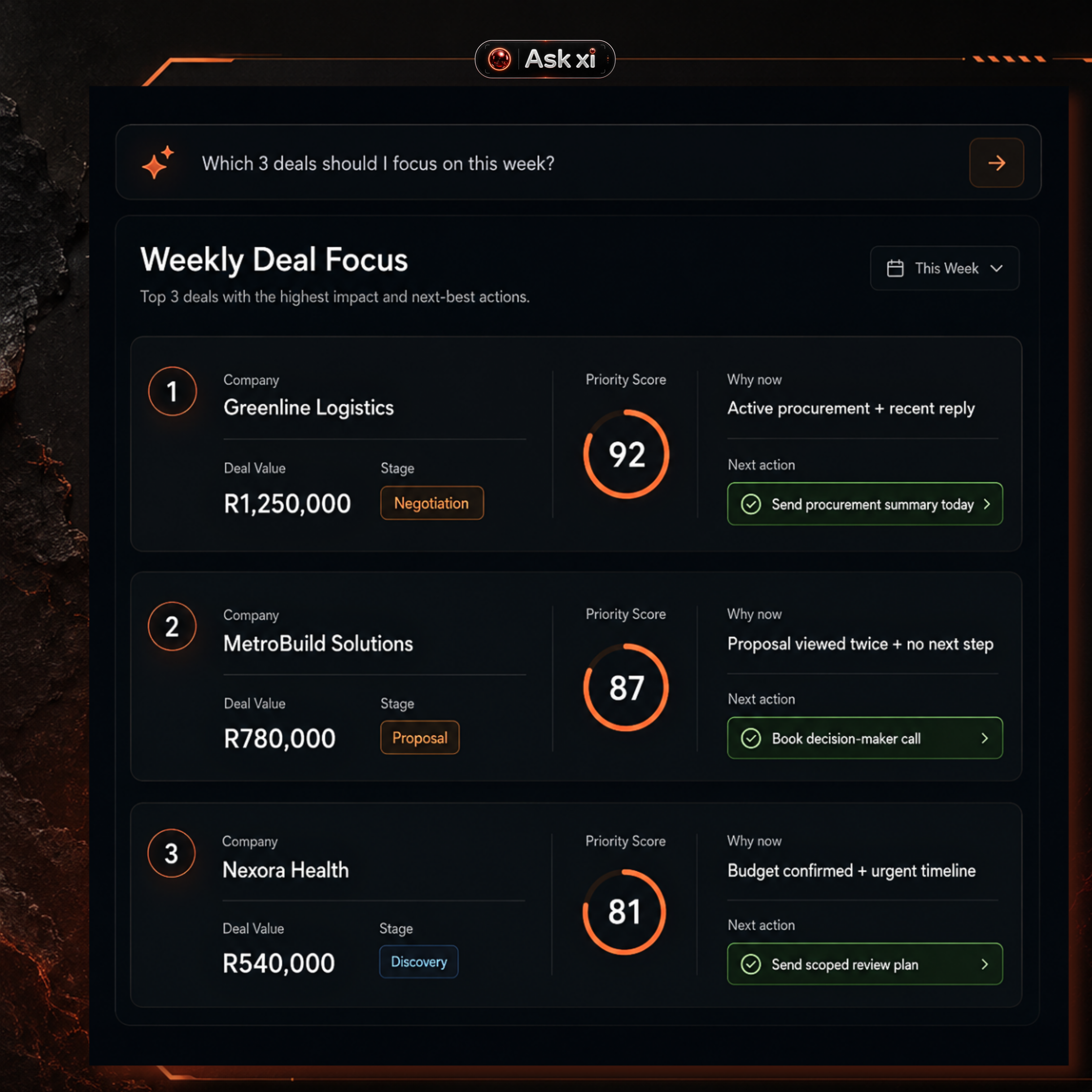 ORBITxi Proof Library screenshot: Choose weekly focus