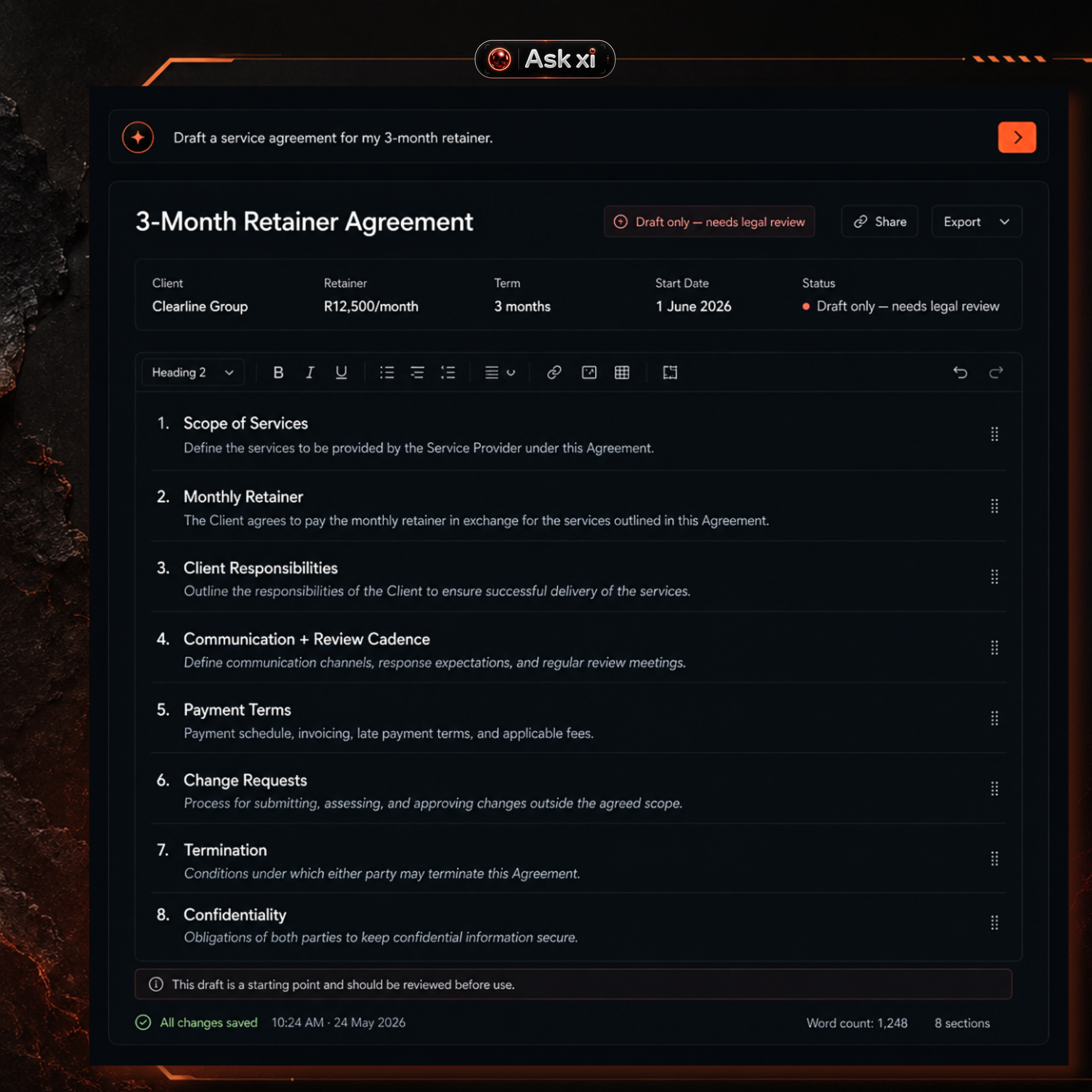 ORBITxi Proof Library screenshot: Draft agreements