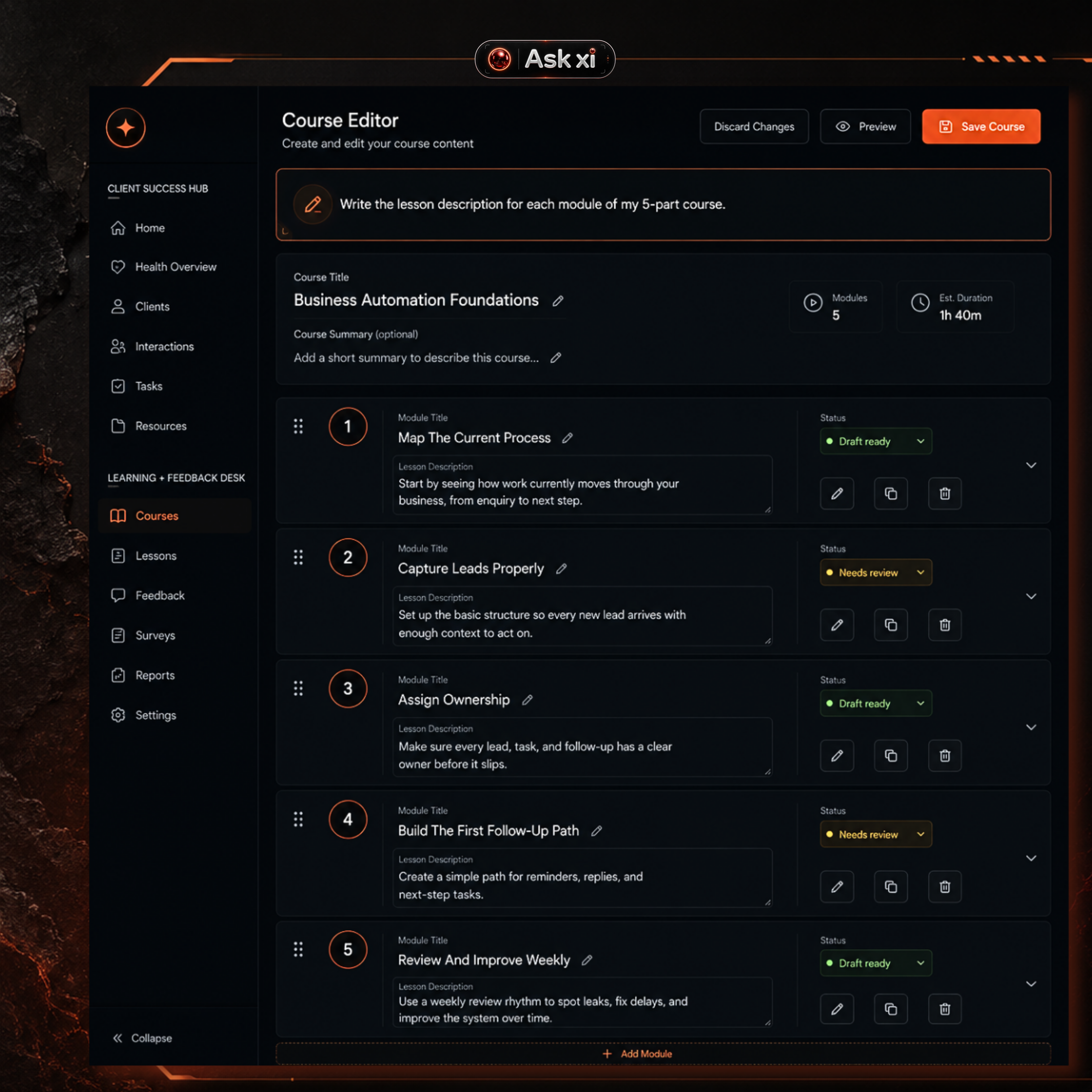 ORBITxi Proof Library screenshot: Write lesson descriptions