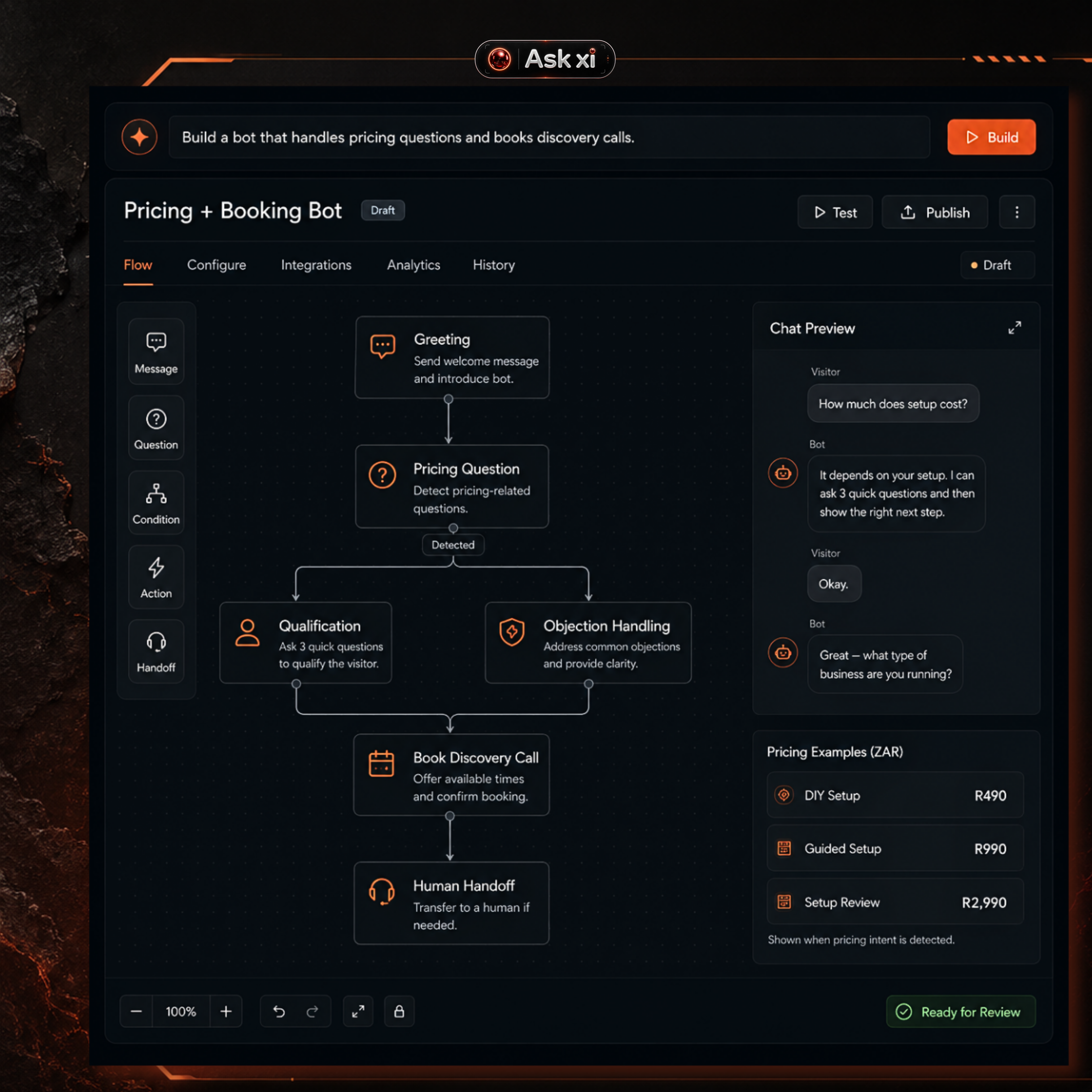 ORBITxi Proof Library screenshot: Answer pricing questions