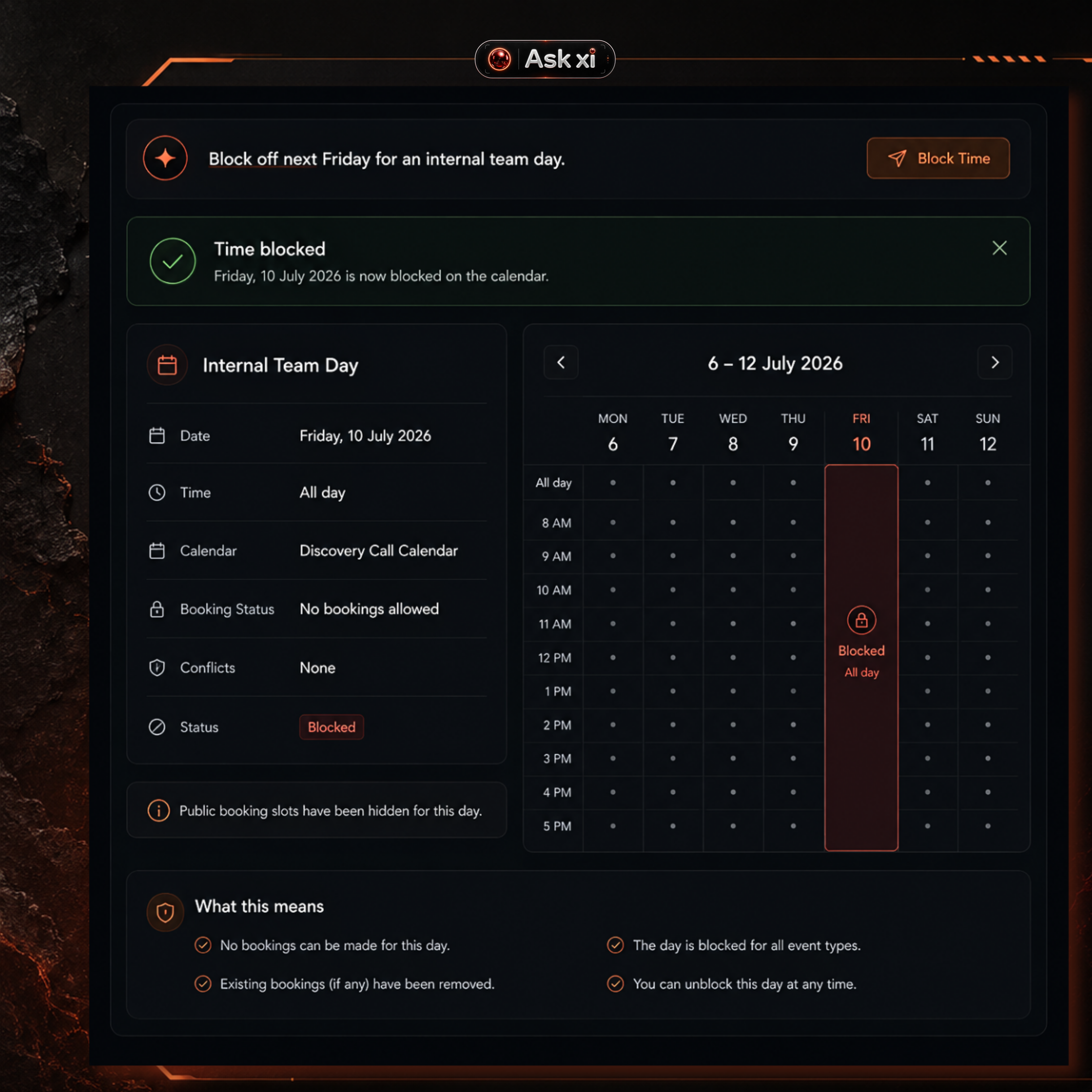 ORBITxi Proof Library screenshot: Create booking calendars