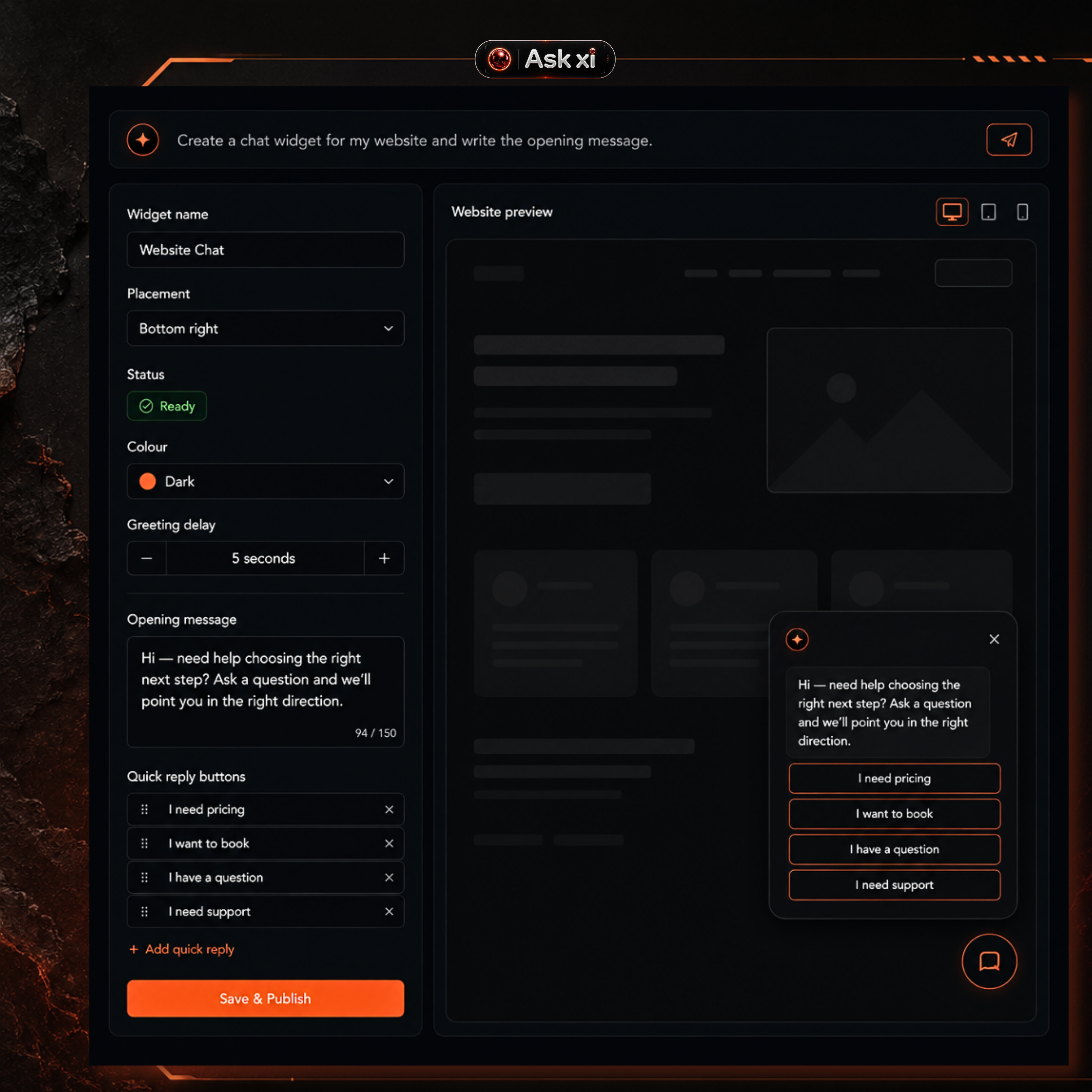 ORBITxi Proof Library screenshot: Launch a chat widget