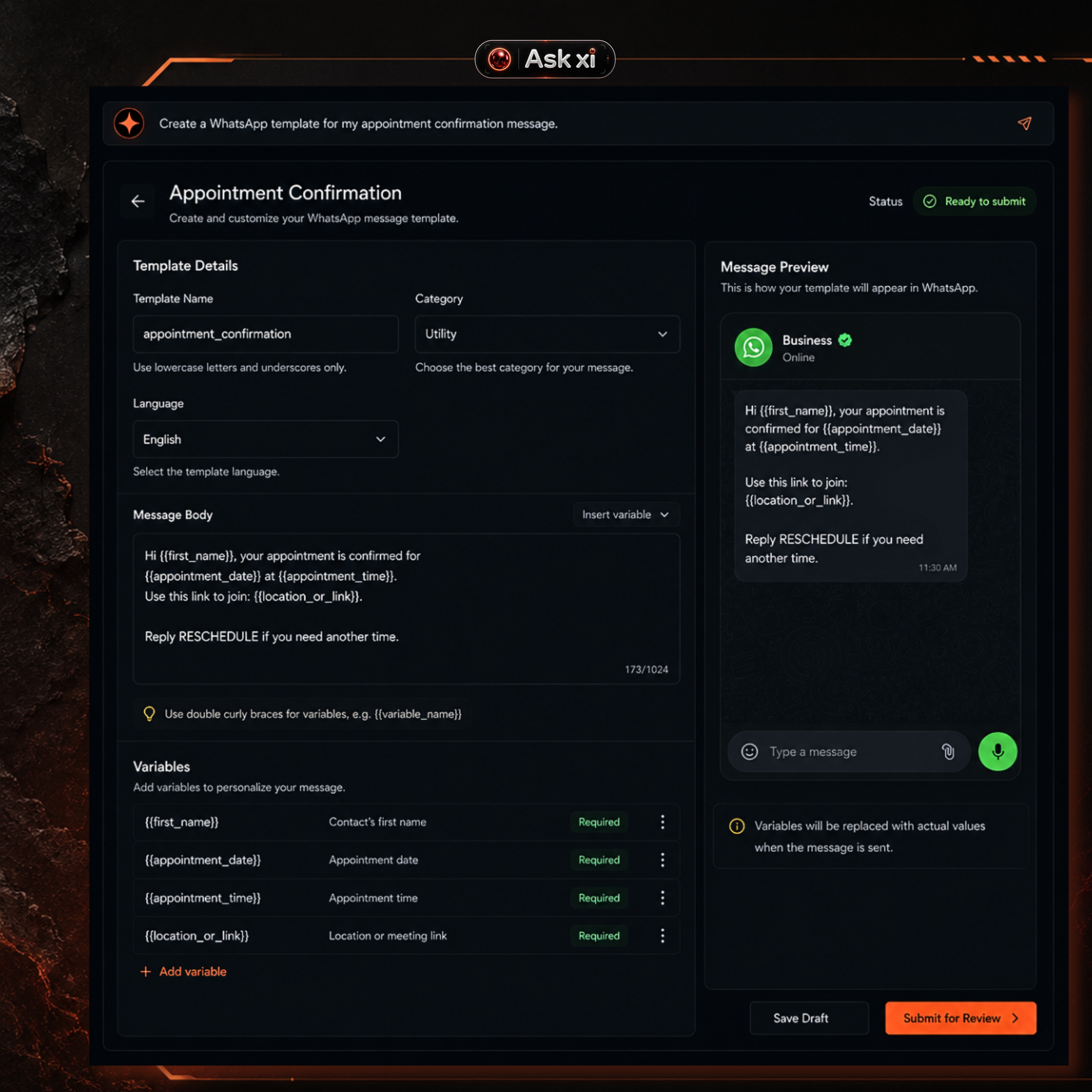 ORBITxi Proof Library screenshot: Create appointment templates