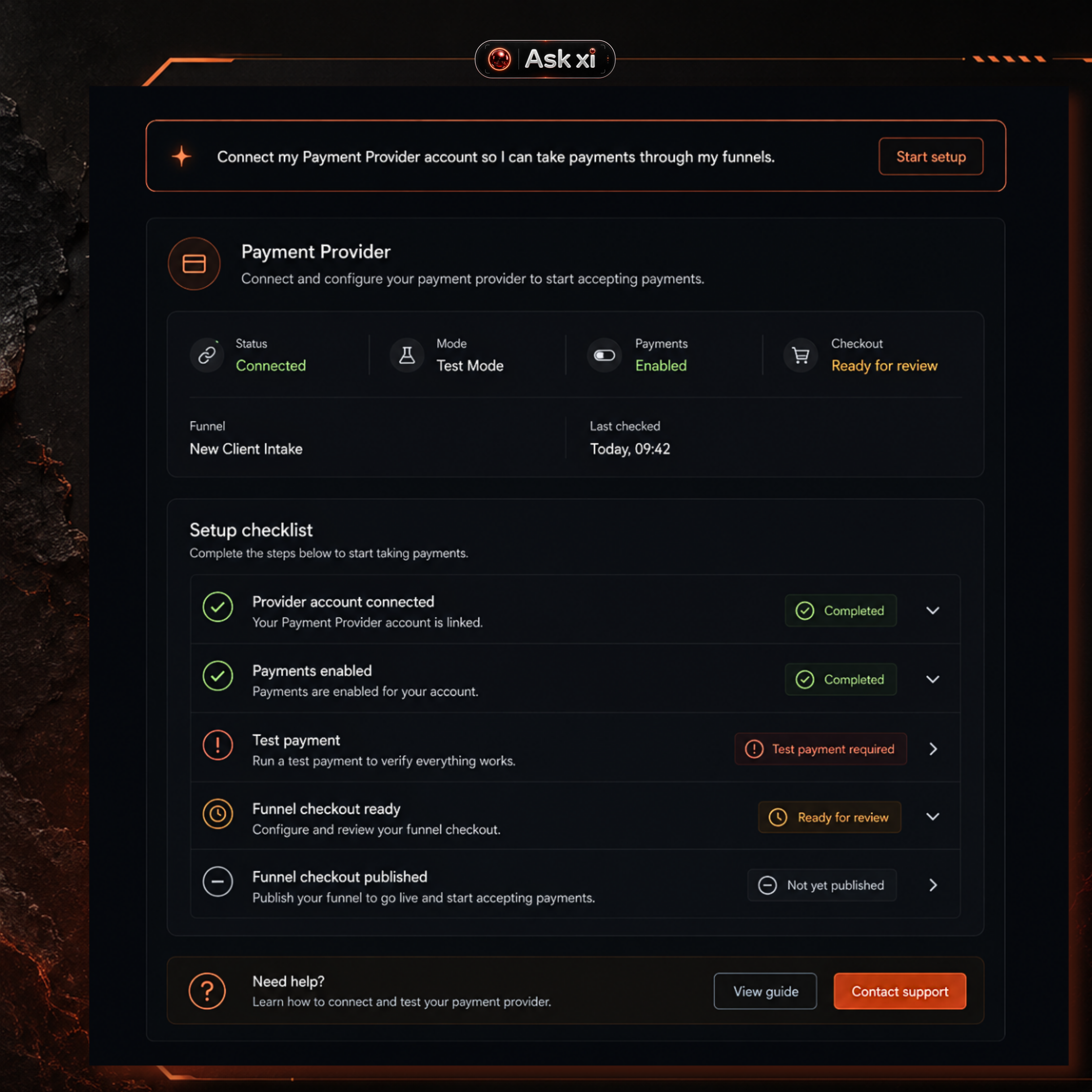 ORBITxi Proof Library screenshot: Connect payments
