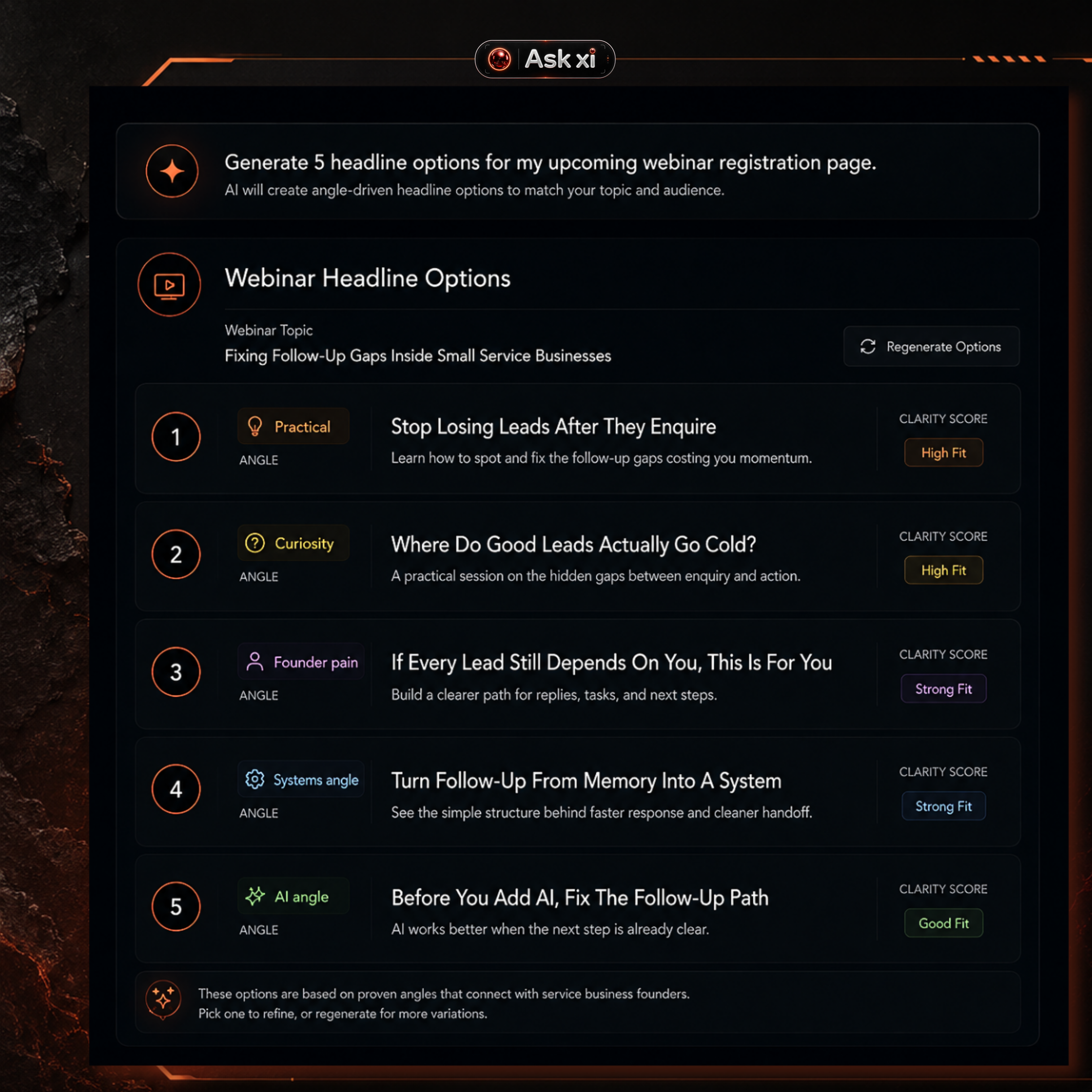 ORBITxi Proof Library screenshot: Generate headlines